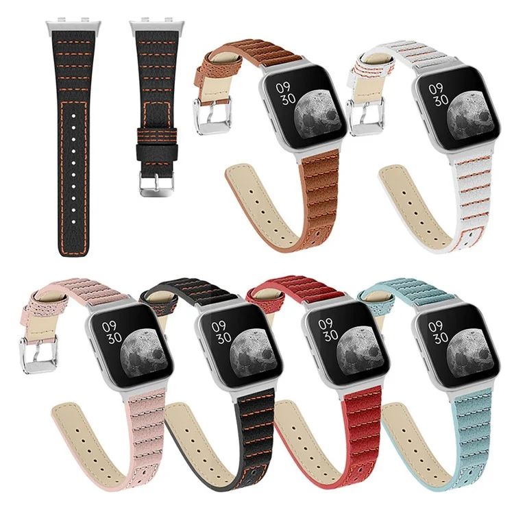 Camada Superior Caminheiro de Couro Genuíno Substituição de Textura de Onda Durável Strança Inteligente Com Fivela Para o Oppo Watch 46mm - Castanho
