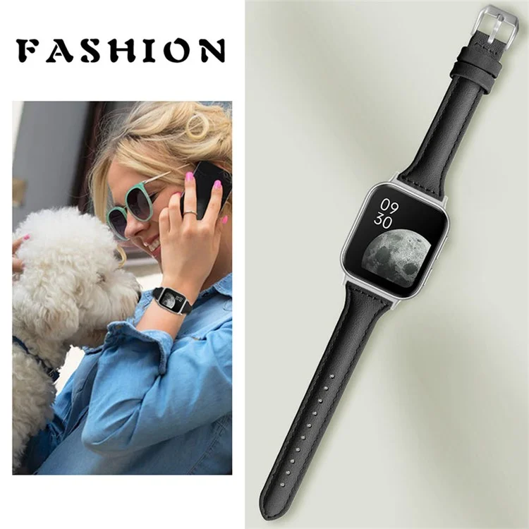 Bracelet de montre à dégagement rapide en cuir véritable de bœuf de première qualité pour Oppo Watch 41mm - Noir