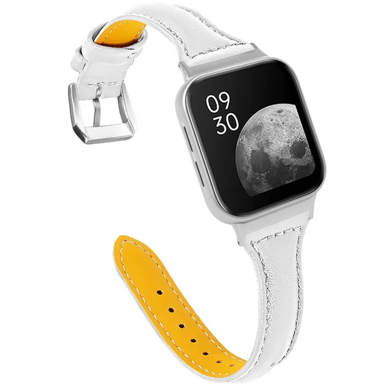 Top Layer Cowhide Genuine Leather Smart Watch Strap Replacement Watch Band for Oppo Watch 46mm - White