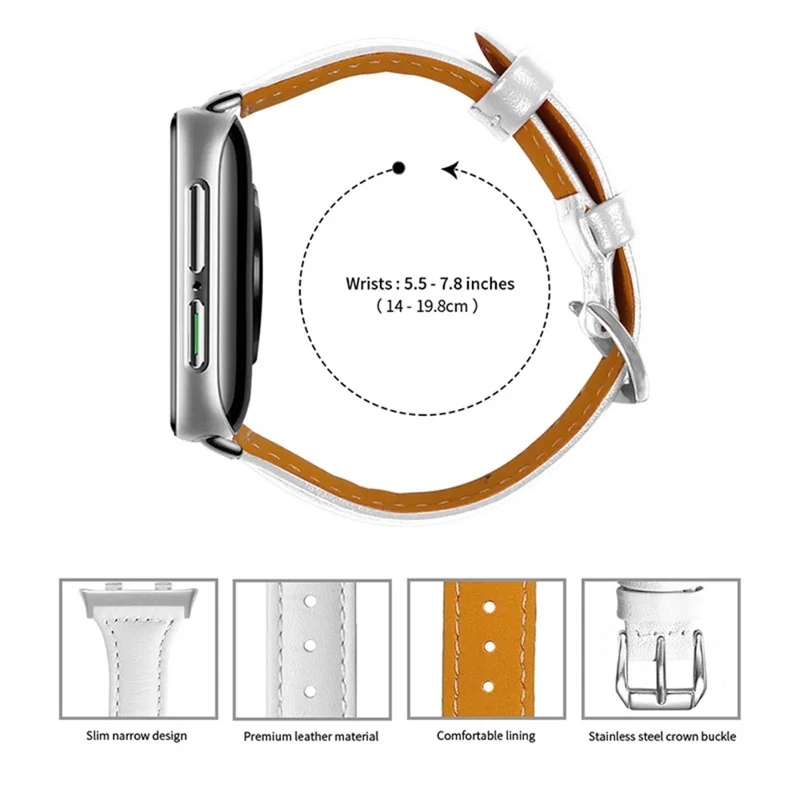 Top Layer Cowhide Genuine Leather Smart Watch Strap Replacement Watch Band for Oppo Watch 46mm - White