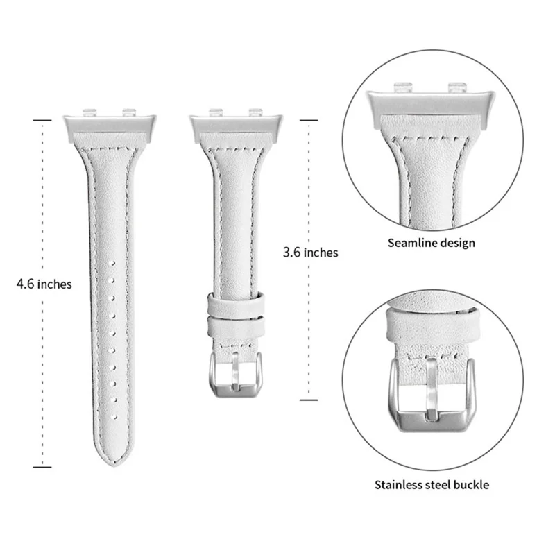 Top Layer Cowhide Genuine Leather Smart Watch Strap Replacement Watch Band for Oppo Watch 46mm - White