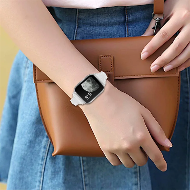 Top Layer Cowhide Genuine Leather Smart Watch Strap Replacement Watch Band for Oppo Watch 46mm - White