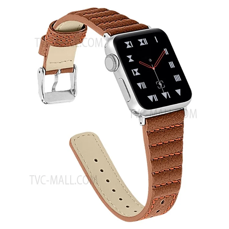 Wave Texture  Cinturino in vera pelle di mucca per smartwatch Apple Watch Serie 10 42mm / 9 8 7 41mm / 6 5 4 SE SE (2022) SE (2023) 40mm / 3 2 1 38mm - Marrone
