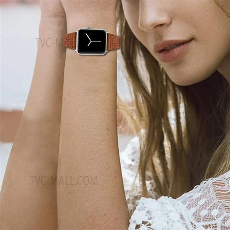 Wave Texture  Cinturino in vera pelle di mucca per smartwatch Apple Watch Serie 10 42mm / 9 8 7 41mm / 6 5 4 SE SE (2022) SE (2023) 40mm / 3 2 1 38mm - Marrone