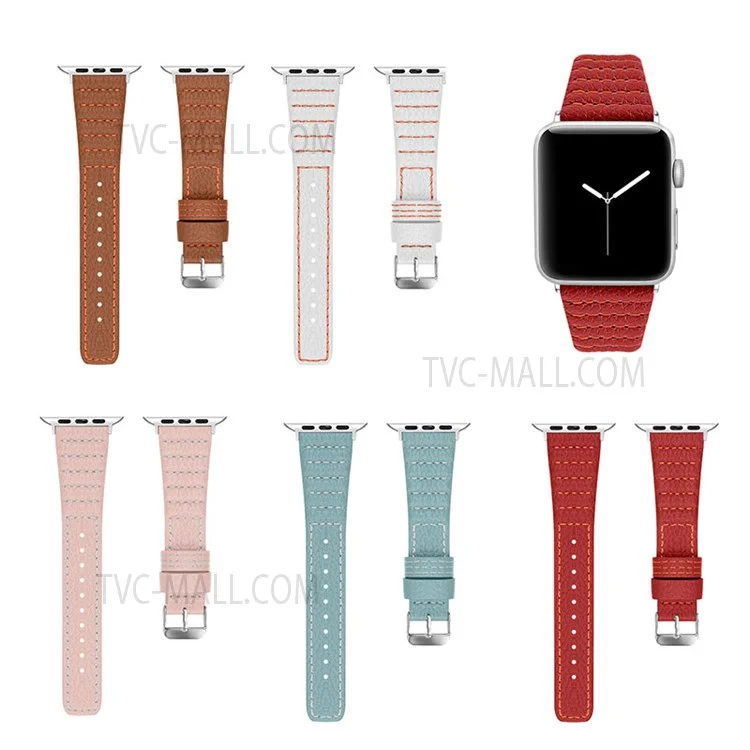 Wave Texture  Cinturino in vera pelle di mucca per smartwatch Apple Watch Serie 10 42mm / 9 8 7 41mm / 6 5 4 SE SE (2022) SE (2023) 40mm / 3 2 1 38mm - Marrone