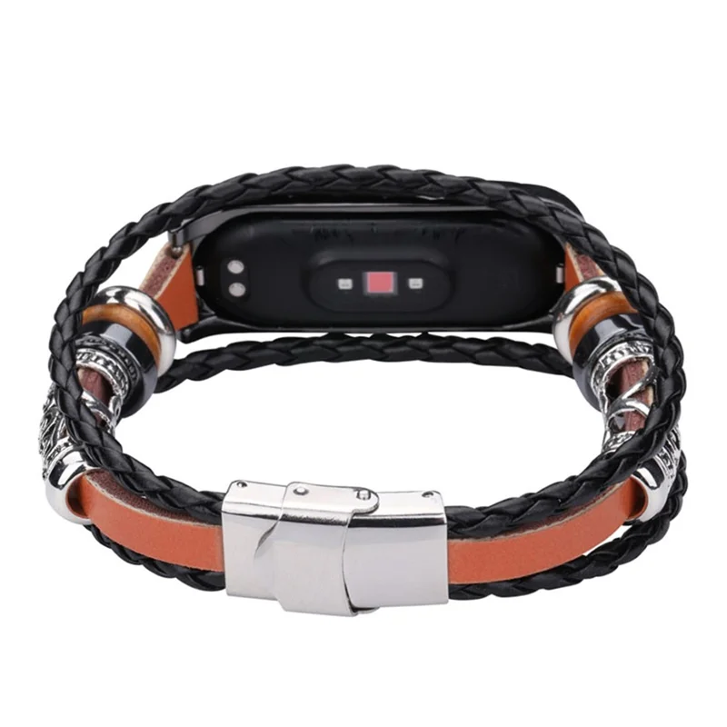Retro Ethnic Style Smart Watch Wrist Band Strap Beaded Bracelet for Xiaomi Mi Band 5/6 - Brown/Black