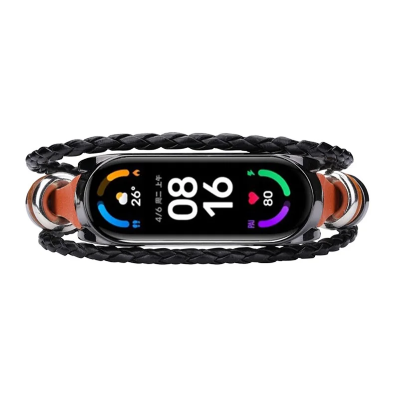 Retro Ethnic Style Smart Watch Wrist Band Strap Beaded Bracelet for Xiaomi Mi Band 5/6 - Brown/Black