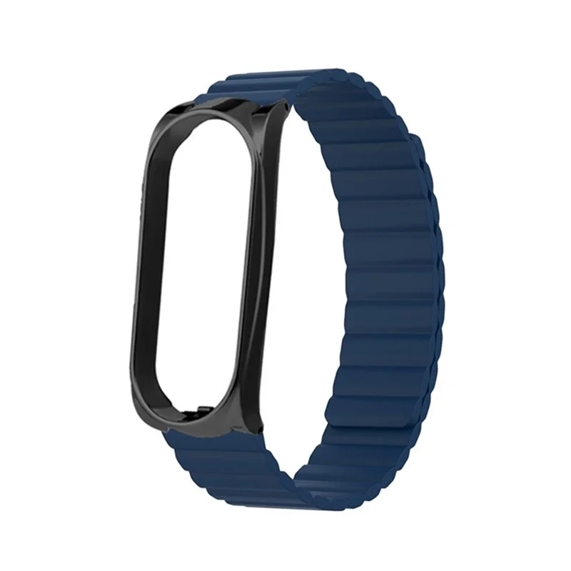 Blød silikoneskål med magnetisk urbånd + urkapsel, erstatning til Xiaomi Mi Band 5/6/7 - mørkeblå
