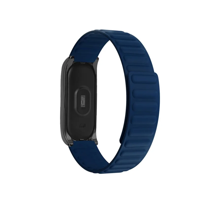 Blød silikoneskål med magnetisk urbånd + urkapsel, erstatning til Xiaomi Mi Band 5/6/7 - mørkeblå