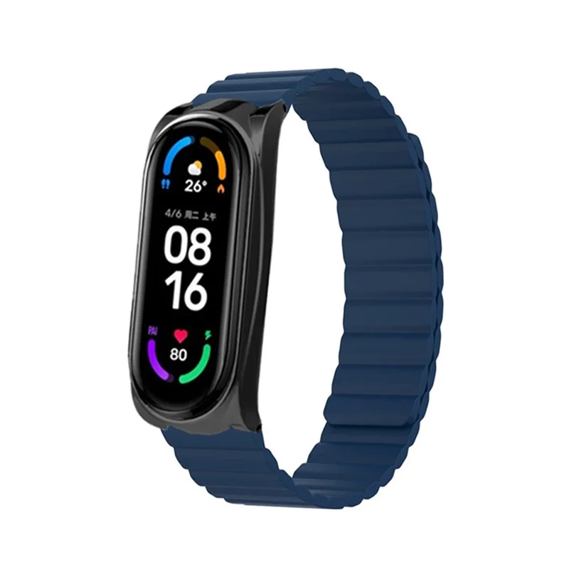 Blød silikoneskål med magnetisk urbånd + urkapsel, erstatning til Xiaomi Mi Band 5/6/7 - mørkeblå