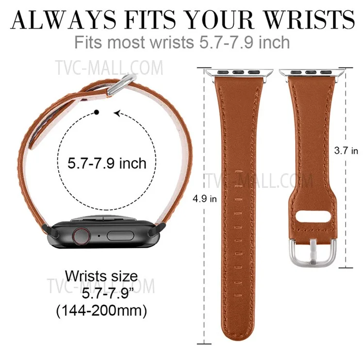 Strapazierfähiges, stilvolles, echtes Lederarmband mit Schnellverschluss als Ersatz für Apple Watch Series 10 46mm / Ultra 2 Ultra 49mm / 9 8 7 45mm / SE (2023) SE (2022) SE 6 5 4 44mm / 3 2 1 42mm - Braun