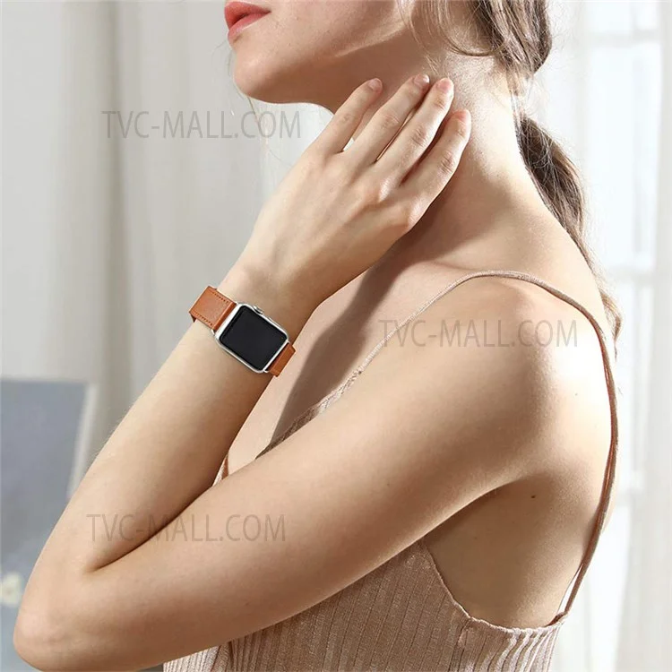 Strapazierfähiges, stilvolles, echtes Lederarmband mit Schnellverschluss als Ersatz für Apple Watch Series 10 46mm / Ultra 2 Ultra 49mm / 9 8 7 45mm / SE (2023) SE (2022) SE 6 5 4 44mm / 3 2 1 42mm - Braun