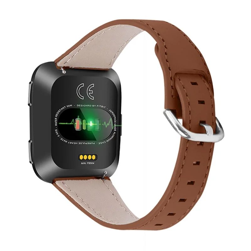 Correa de Reloj de Cuero Genuino de Vaca, Hebilla de Acero Inoxidable para Fitbit Versa 2/Fitbit Versa/Fitbit Versa Lite/Fitbit Versa SE - Marrón