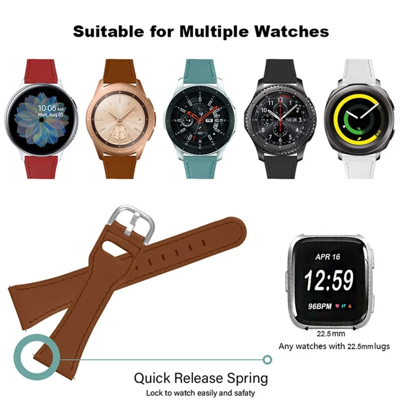 Correa de Reloj de Cuero Genuino de Vaca, Hebilla de Acero Inoxidable para Fitbit Versa 2/Fitbit Versa/Fitbit Versa Lite/Fitbit Versa SE - Marrón
