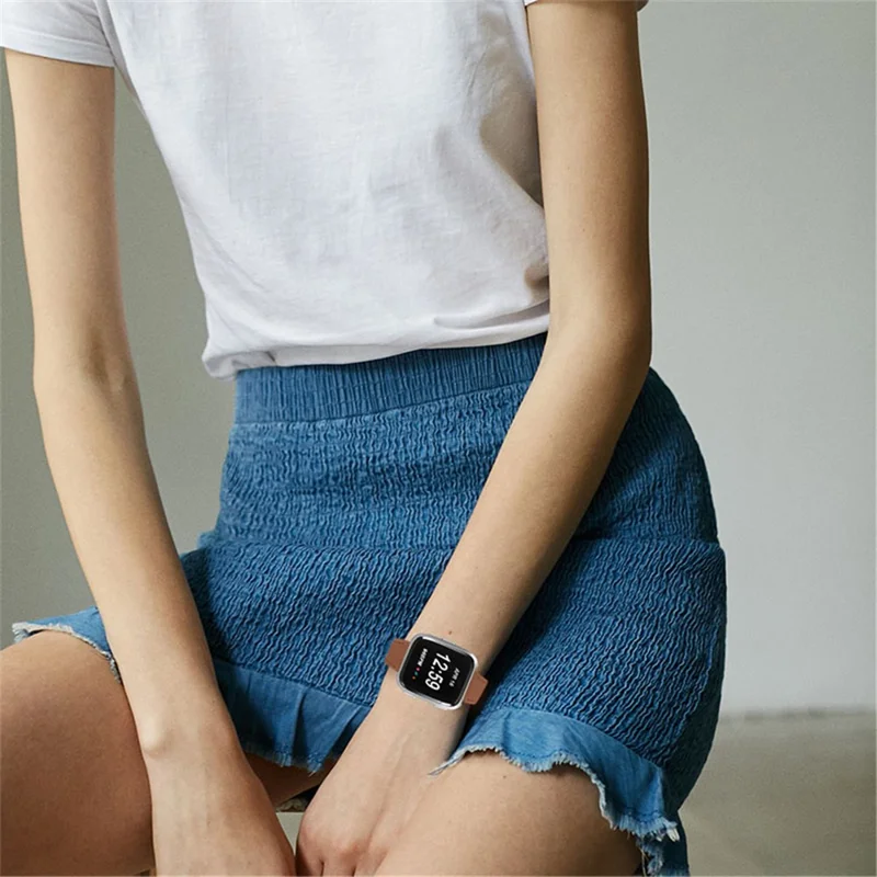 Correa de Reloj de Cuero Genuino de Vaca, Hebilla de Acero Inoxidable para Fitbit Versa 2/Fitbit Versa/Fitbit Versa Lite/Fitbit Versa SE - Marrón