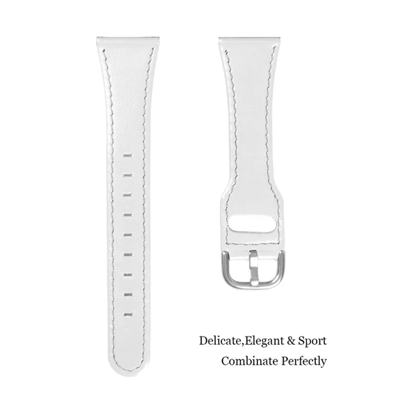 Cowhide Genuine Leather Watch Band Stainless Steel Buckle Wrist Strap for Fitbit Versa 2/Fitbit Versa/Fitbit Versa Lite/Fitbit Versa SE - White