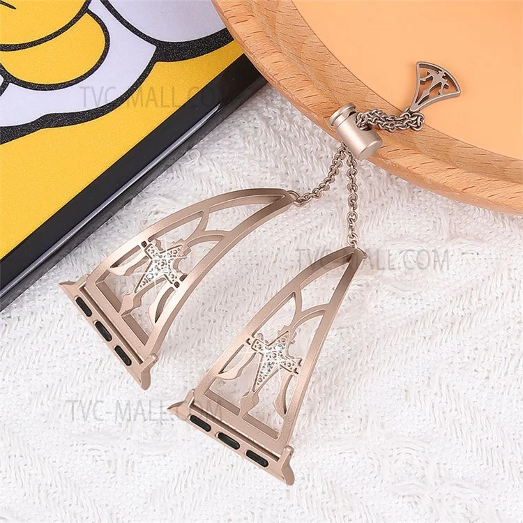 Crown Rhinestone Decor Hollow Watchband 304 Stainless Steel Watch Strap for Apple Watch Series 10 46mm / Ultra 2 Ultra 49mm / 9 8 7 45mm / SE (2023) SE (2022) SE 6 5 4 44mm / 3 2 1 42mm - Gold