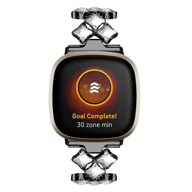 Pulseira de Relógio de Aço Inoxidável com Rombos de Strass Rhinestone para Fitbit Versa 3 / Fitbit Sense - Preto