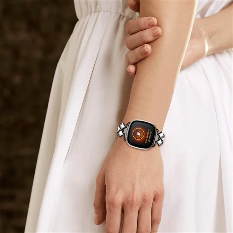 Pulseira de Relógio de Aço Inoxidável com Rombos de Strass Rhinestone para Fitbit Versa 3 / Fitbit Sense - Preto