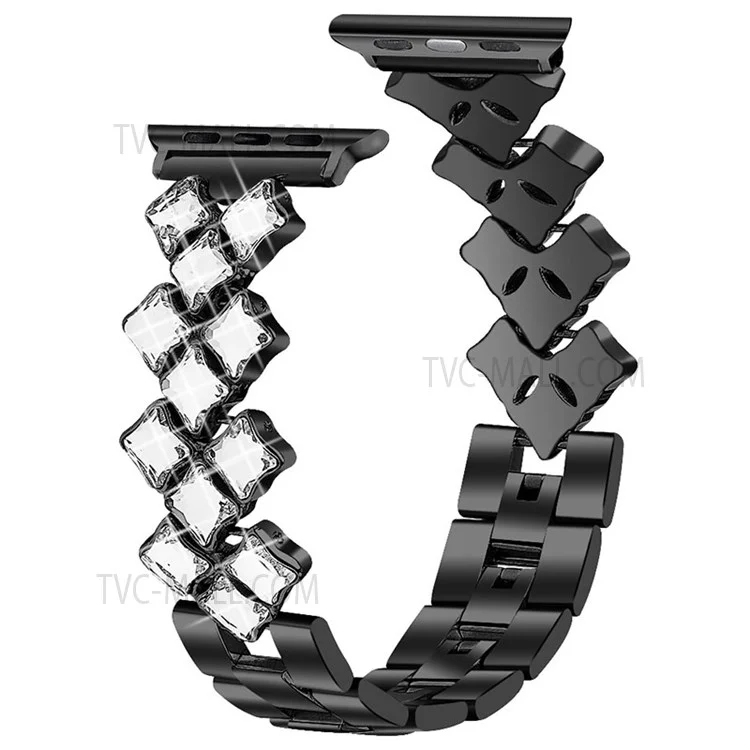 Rhinestone Rhombus Stainless Steel Watch Strap Replacement for Apple Watch Series 10 42mm / 9 8 7 41mm / 6 5 4 SE SE (2022) SE (2023) 40mm / 3 2 1 38mm - Black