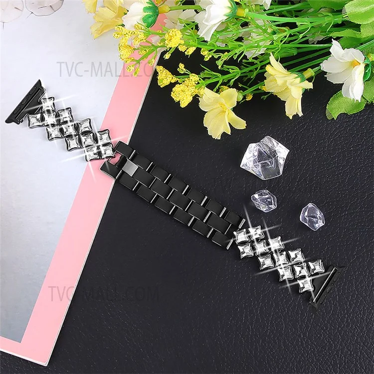 Rhinestone Rhombus Stainless Steel Watch Strap Replacement for Apple Watch Series 10 42mm / 9 8 7 41mm / 6 5 4 SE SE (2022) SE (2023) 40mm / 3 2 1 38mm - Black