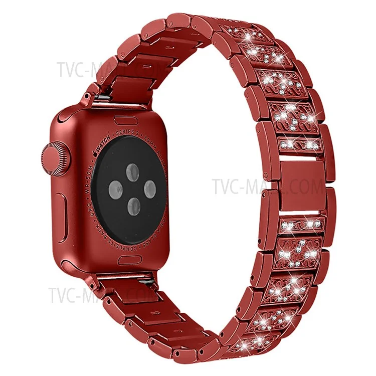 Stainless Steel Rhinestone Smart Watch Strap Watchband Replacement for Apple Watch Series 10 46mm / Ultra 2 Ultra 49mm / 9 8 7 45mm / SE (2023) SE (2022) SE 6 5 4 44mm / 3 2 1 42mm - Red
