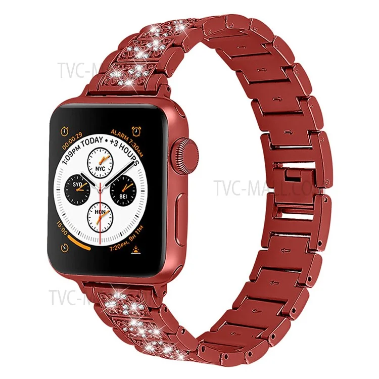 Stainless Steel Rhinestone Smart Watch Strap Watchband Replacement for Apple Watch Series 10 46mm / Ultra 2 Ultra 49mm / 9 8 7 45mm / SE (2023) SE (2022) SE 6 5 4 44mm / 3 2 1 42mm - Red