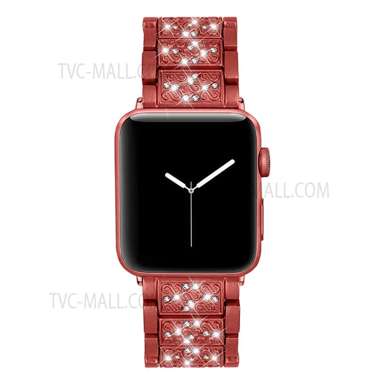 Stainless Steel Rhinestone Smart Watch Strap Watchband Replacement for Apple Watch Series 10 46mm / Ultra 2 Ultra 49mm / 9 8 7 45mm / SE (2023) SE (2022) SE 6 5 4 44mm / 3 2 1 42mm - Red