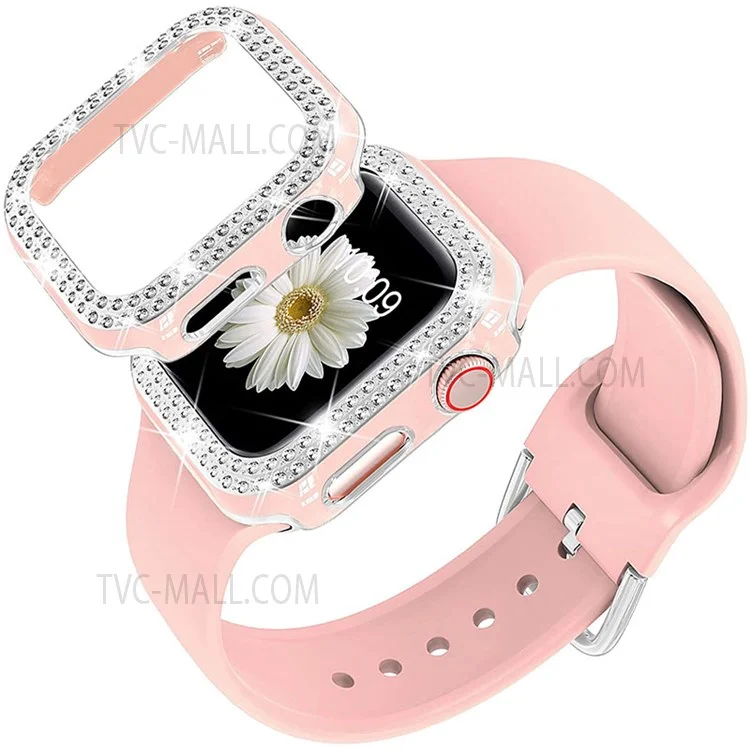 Rhinestone Decor Watch Frame Cover + Silicone Watch Strap Replacement for Apple Watch Series 1 / 2 / 3 38mm - Pink