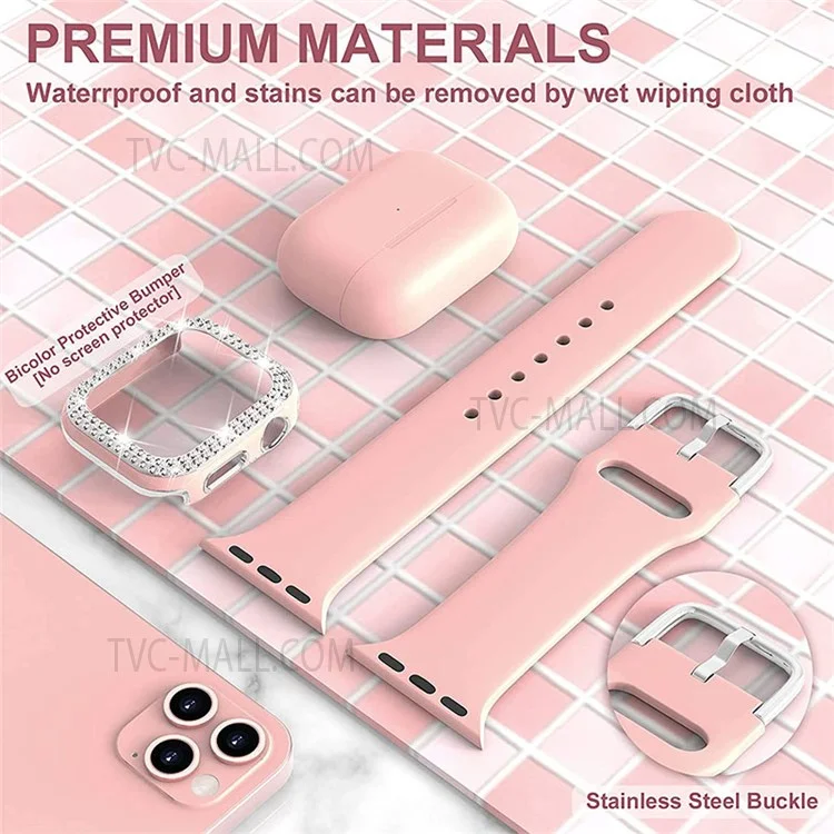 Rhinestone Decor Watch Frame Cover + Silicone Watch Strap Replacement for Apple Watch Series 1 / 2 / 3 38mm - Pink