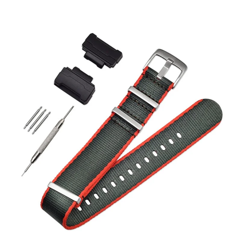 3 Watch Band Loop Watch Strap Replacement Nylon Canvas Watch Band for Casio GA-110/G-8900/DW-5600 - Green+Red