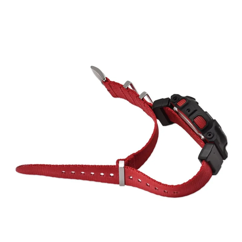 3 Watch Band Loop Watch Strap Replacement Nylon Canvas Watch Band for Casio GA-110/G-8900/DW-5600 - Green+Red