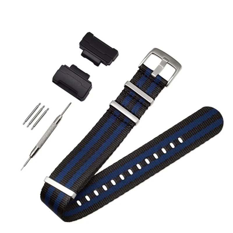 3 Guarda Il Cinturino Per Cinturino In Cinghia Di Ricambio Per Cinturino In Nylon In Nylon Per Casio GA-110 / G-8900 / DW-5600 - Black + Blue Stripe