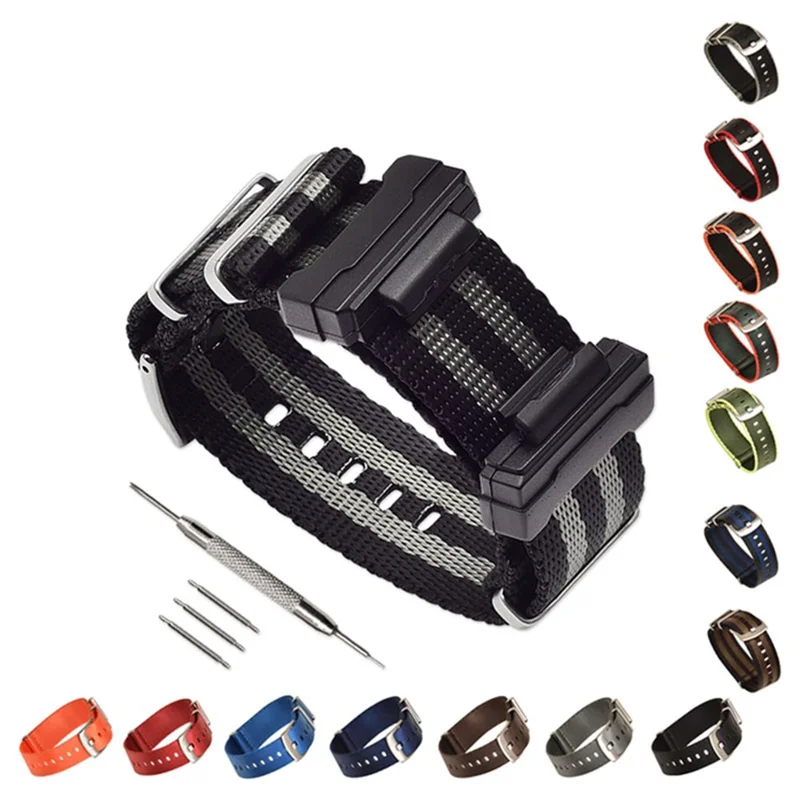 3 Guarda Il Cinturino Per Cinturino In Cinghia Di Ricambio Per Cinturino In Nylon In Nylon Per Casio GA-110 / G-8900 / DW-5600 - Black + Blue Stripe