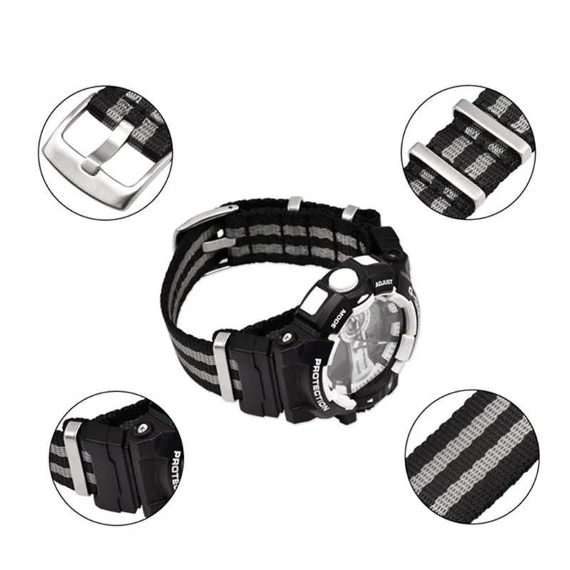 3 Guarda Il Cinturino Per Cinturino In Cinghia Di Ricambio Per Cinturino In Nylon In Nylon Per Casio GA-110 / G-8900 / DW-5600 - Black + Blue Stripe