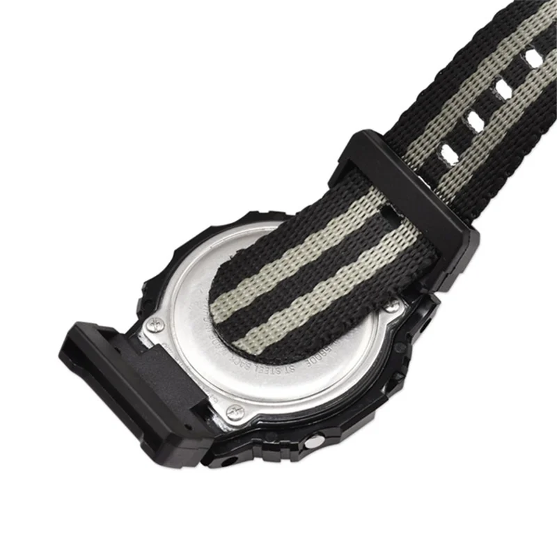 3 Guarda Il Cinturino Per Cinturino In Cinghia Di Ricambio Per Cinturino In Nylon In Nylon Per Casio GA-110 / G-8900 / DW-5600 - Black + Blue Stripe