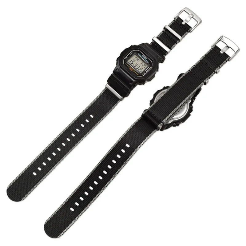 3 Guarda Il Cinturino Per Cinturino In Cinghia Di Ricambio Per Cinturino In Nylon In Nylon Per Casio GA-110 / G-8900 / DW-5600 - Black + Blue Stripe