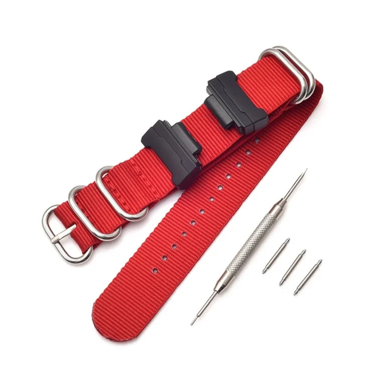 Nylon Canvas Watch Strap Replacement Watch Band with 5 Thicken Watch Band Loop for Casio GA-110/G-8900/DW-5600 - Red