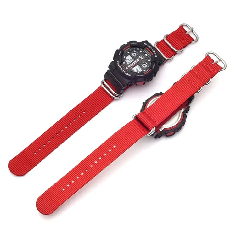 Nylon Canvas Watch Strap Replacement Watch Band with 5 Thicken Watch Band Loop for Casio GA-110/G-8900/DW-5600 - Red