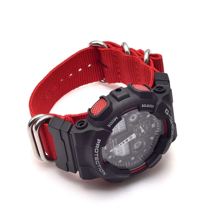 Nylon Canvas Watch Strap Replacement Watch Band with 5 Thicken Watch Band Loop for Casio GA-110/G-8900/DW-5600 - Red