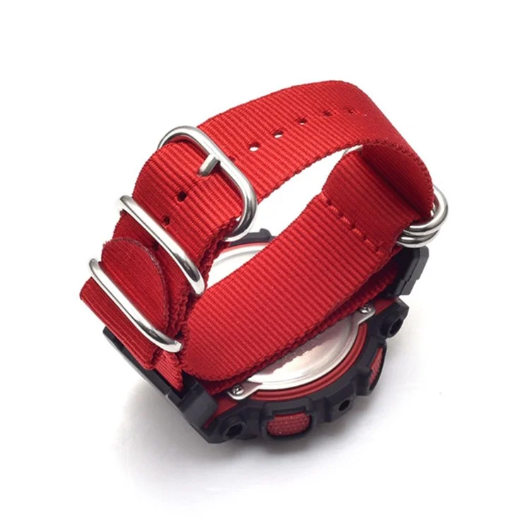 Nylon Canvas Watch Strap Replacement Watch Band with 5 Thicken Watch Band Loop for Casio GA-110/G-8900/DW-5600 - Red