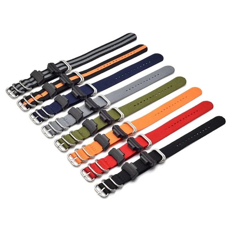 Nylon Canvas Watch Strap Replacement Watch Band with 5 Thicken Watch Band Loop for Casio GA-110/G-8900/DW-5600 - Red