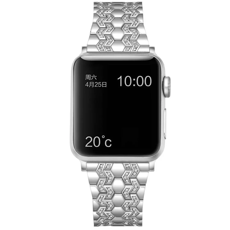 Bling Rhinestone Decor Metal Watch Strap Replacement for Apple Watch Series 10 46mm / Ultra 2 Ultra 49mm / 9 8 7 45mm / SE (2023) SE (2022) SE 6 5 4 44mm / 3 2 1 42mm - Silver