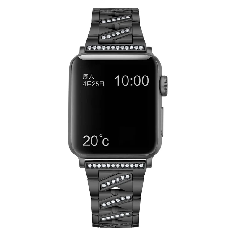 Metal Watchband X Design Rhinestone Decor Watch Band Strap Replacement for Apple Watch Series 10 46mm / Ultra 2 Ultra 49mm / 9 8 7 45mm / SE (2023) SE (2022) SE 6 5 4 44mm / 3 2 1 42mm - Black