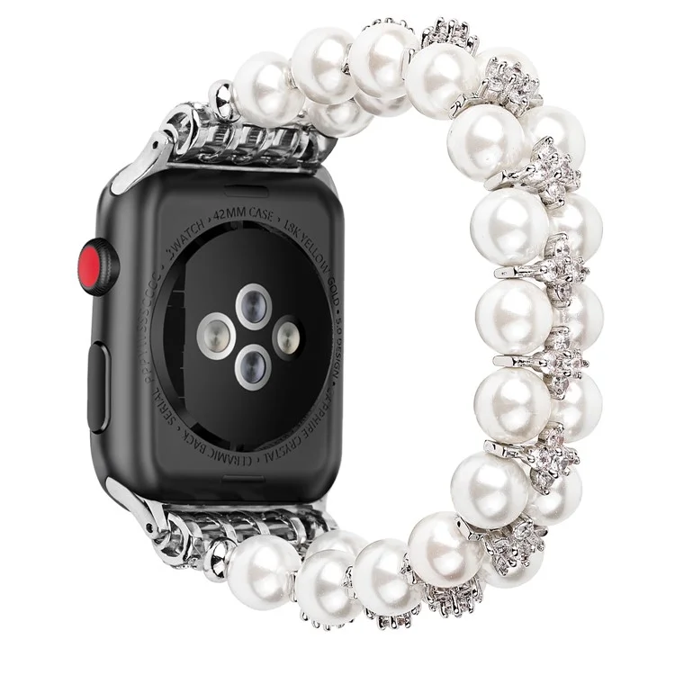 Pulseira de relógio inteligente com decoração de pérolas falsas e strass para Apple Watch Series 10 42mm / 9 8 7 41mm / 6 5 4 SE SE (2022) SE (2023) 40mm / 3 2 1 38mm - Branco