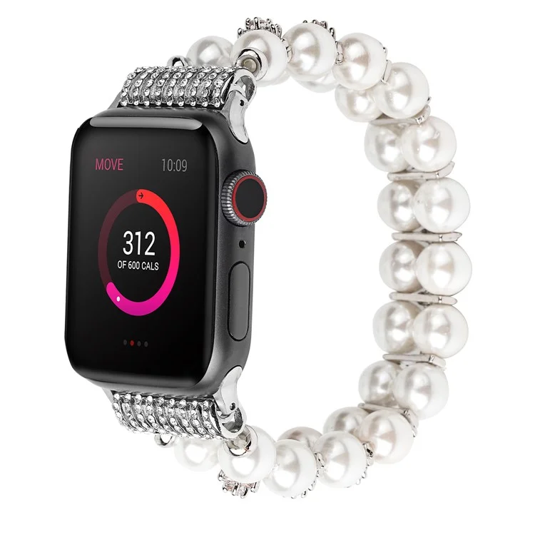 Pulseira de relógio inteligente com decoração de pérolas falsas e strass para Apple Watch Series 10 42mm / 9 8 7 41mm / 6 5 4 SE SE (2022) SE (2023) 40mm / 3 2 1 38mm - Branco