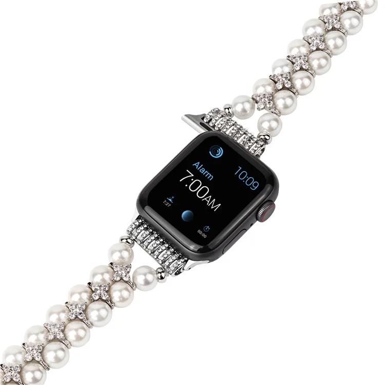Pulseira de relógio inteligente com decoração de pérolas falsas e strass para Apple Watch Series 10 42mm / 9 8 7 41mm / 6 5 4 SE SE (2022) SE (2023) 40mm / 3 2 1 38mm - Branco