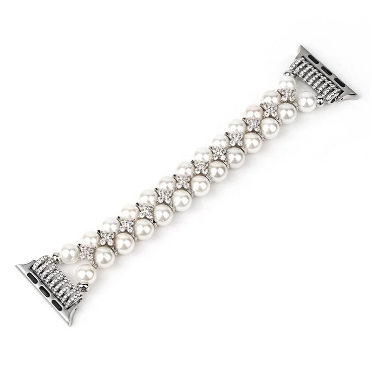Pulseira de relógio inteligente com decoração de pérolas falsas e strass para Apple Watch Series 10 42mm / 9 8 7 41mm / 6 5 4 SE SE (2022) SE (2023) 40mm / 3 2 1 38mm - Branco