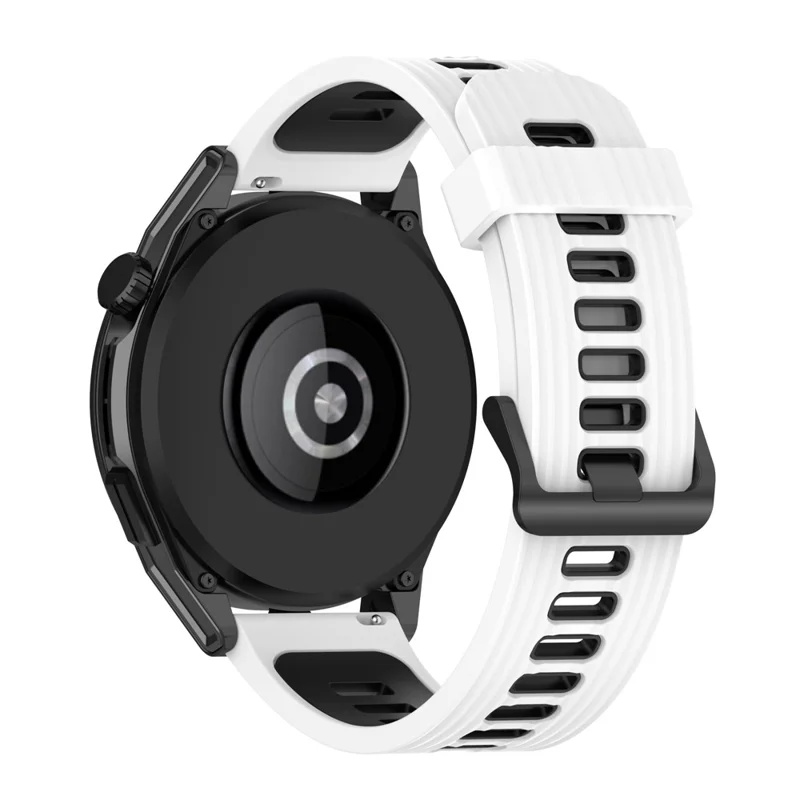 22mm Silicone Watch Strap for Huawei Watch GT Runner/GT 3 46mm Soft Wristband with Buckle - White/Black