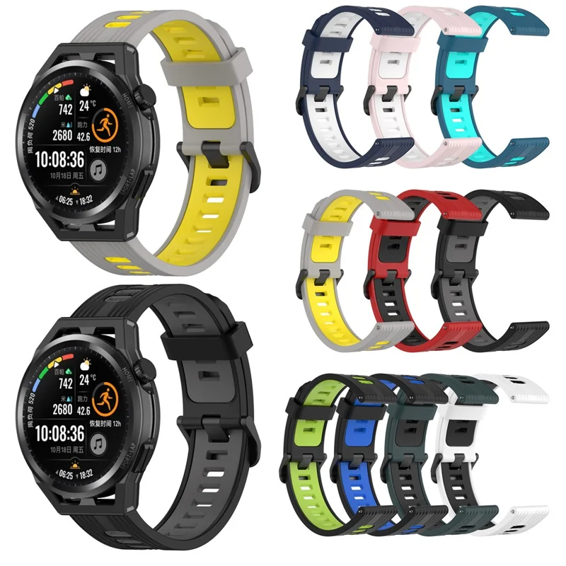 22mm Silicone Watch Strap for Huawei Watch GT Runner/GT 3 46mm Soft Wristband with Buckle - White/Black